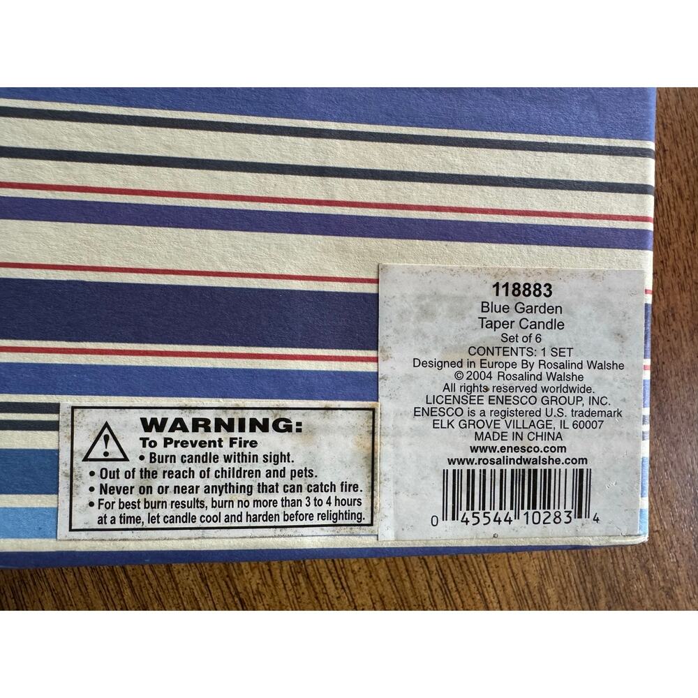 NEW Enesco Y2K Blue Floral Taper Candles Rosalind Walshe Set of 6 Gift Box - Picture 3 of 9